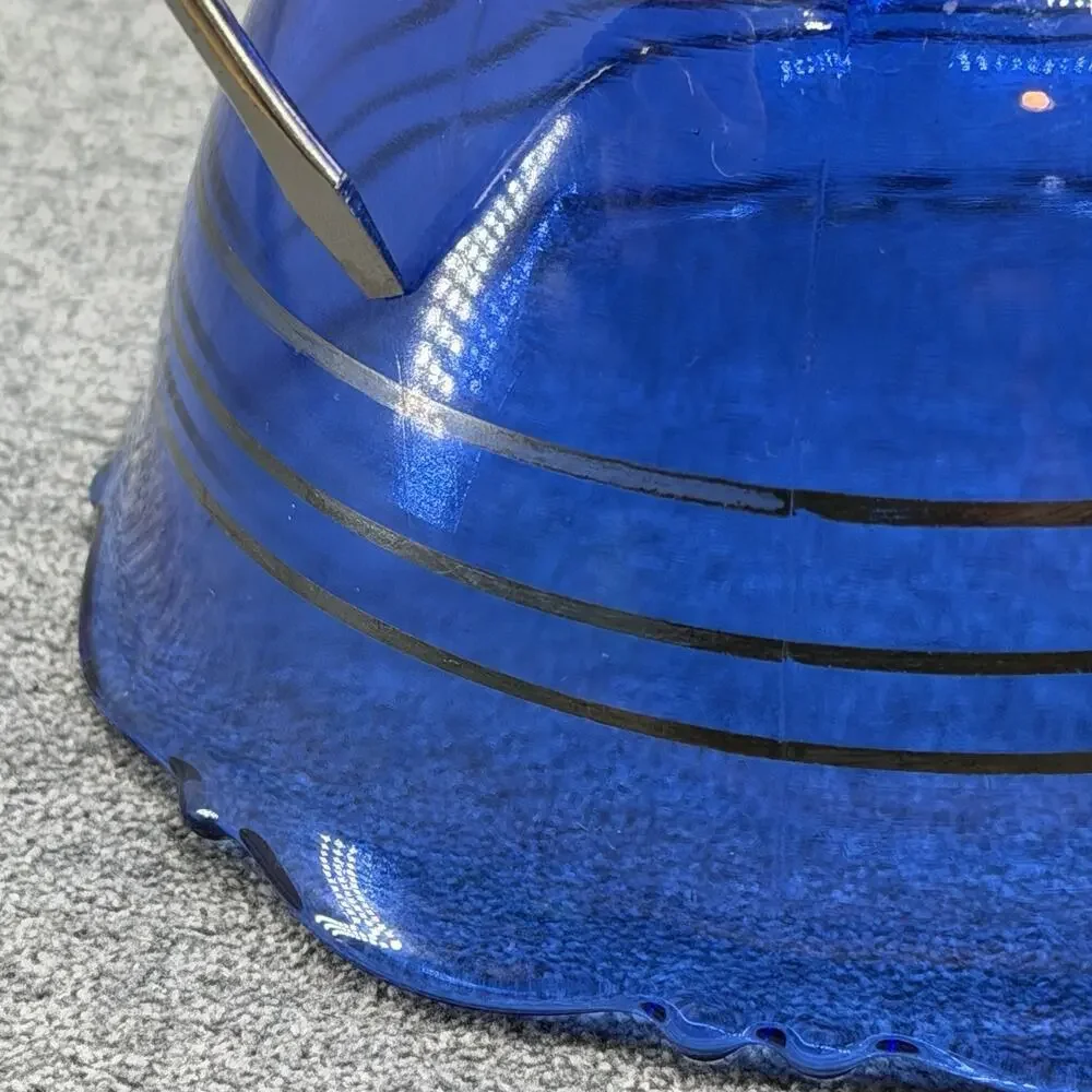 VTG Cobalt Blue Glass Candy Dish Bowl Mt Pleasant 3 Black Stripes 3 Toed READ
